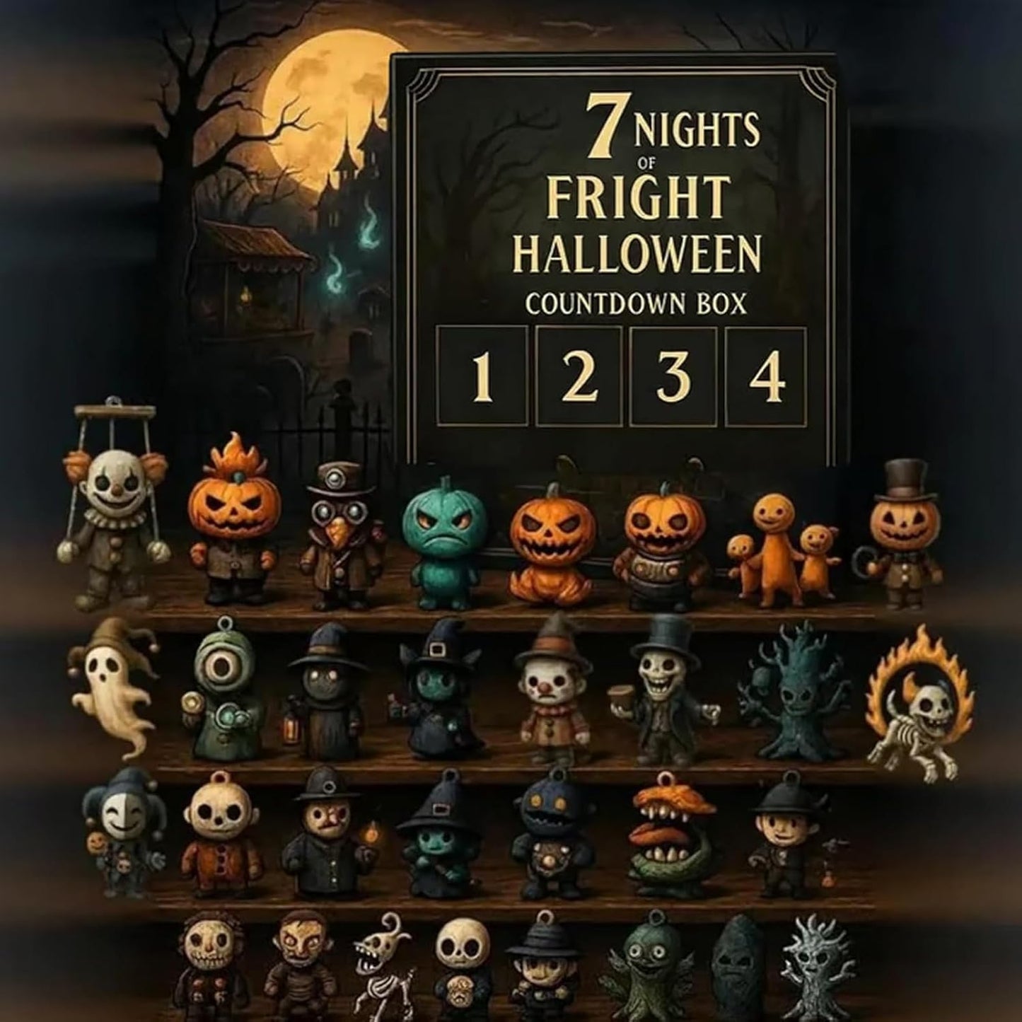🔥🎃31 Nights of Fright – Halloween Countdown Box with Figurines