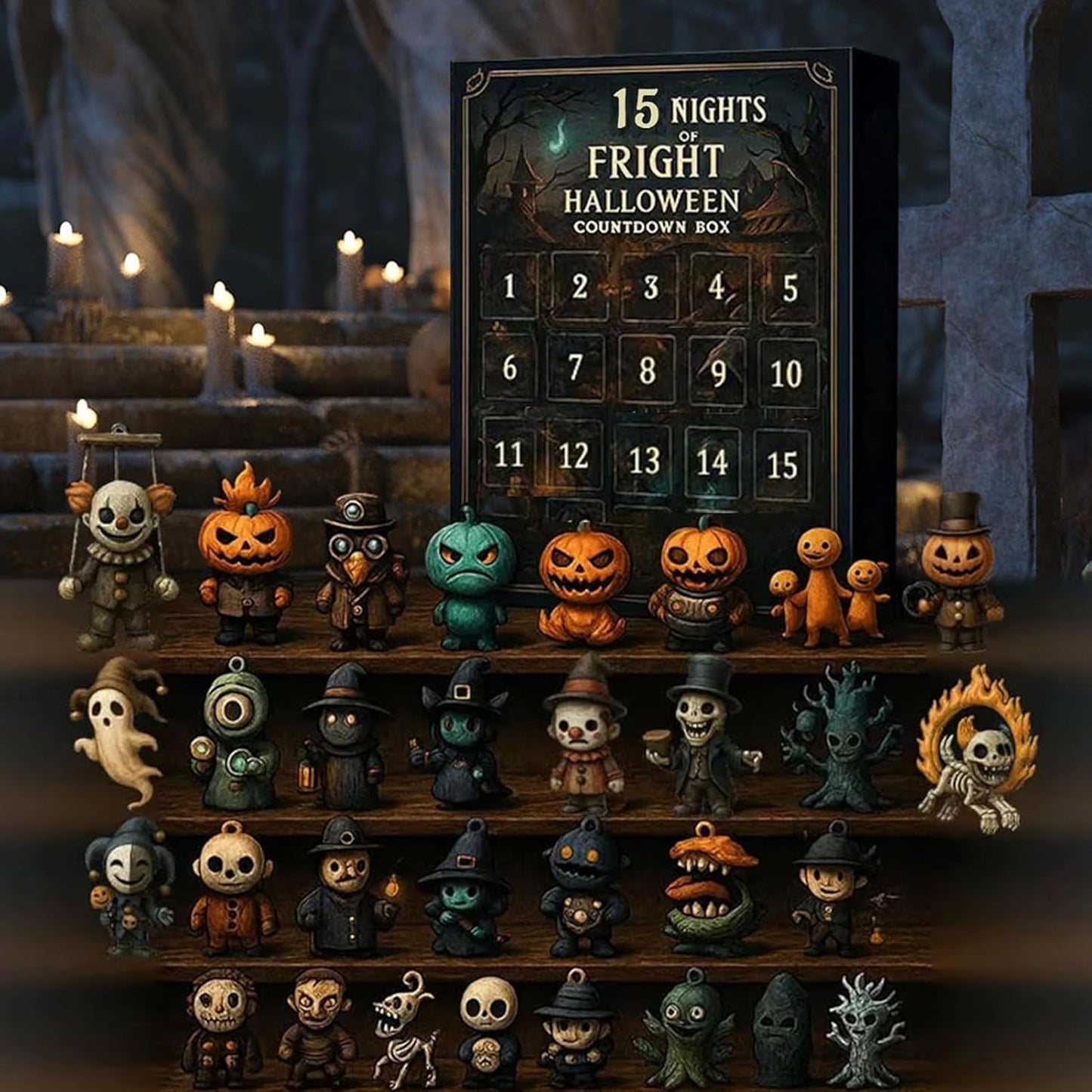 🔥🎃31 Nights of Fright – Halloween Countdown Box with Figurines